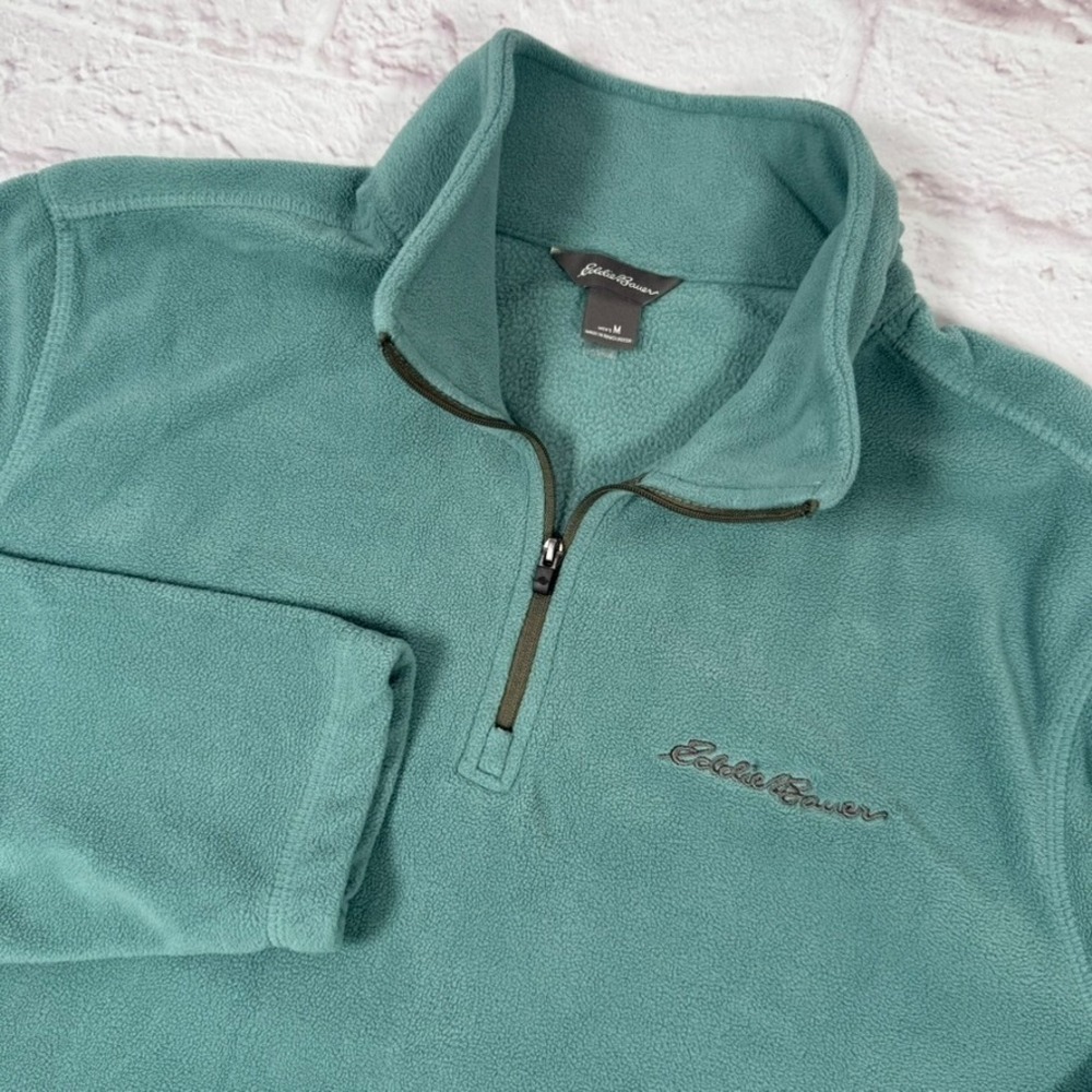 Eddie Bauer Fleece Sweater Mens Heathered Green 1/4 Zip Pullover Medium Jacket